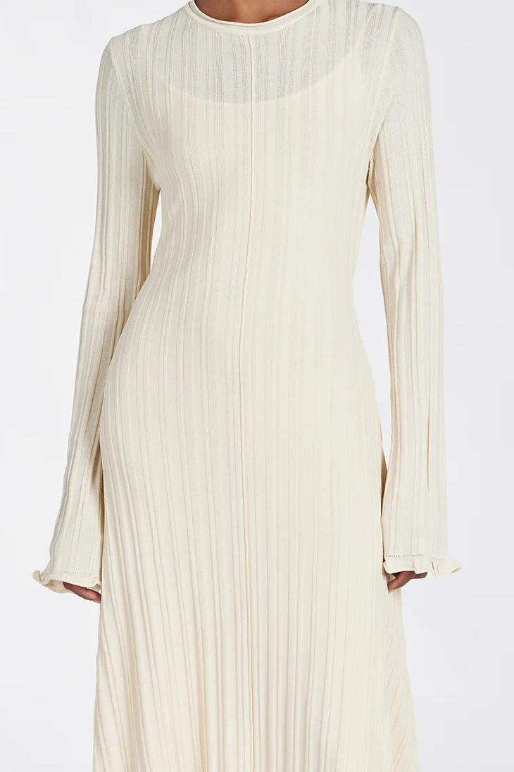 CREAM KNIT MIDI DRESS