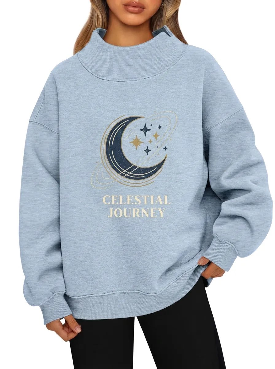 Women's Celestial Journey Moon Stars Printed Sweatshirt