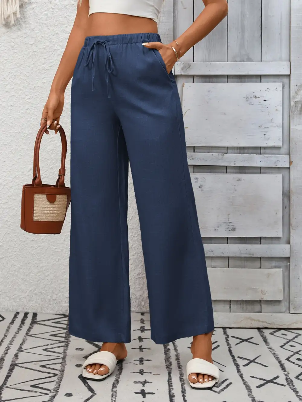 Wide Leg High Waist Drawstring Pocketed Pants