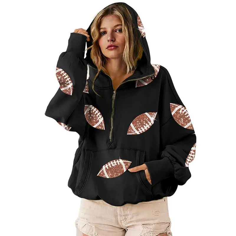 Women Oversized Game Day Hoodie – Sparkle, Comfort & Team Spirit!