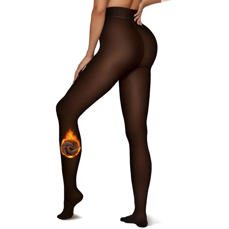 Women Fleece Lined Leggings Sheer Fake Translucent Pantyhose Thermal High Waisted Footed Opaque Tights