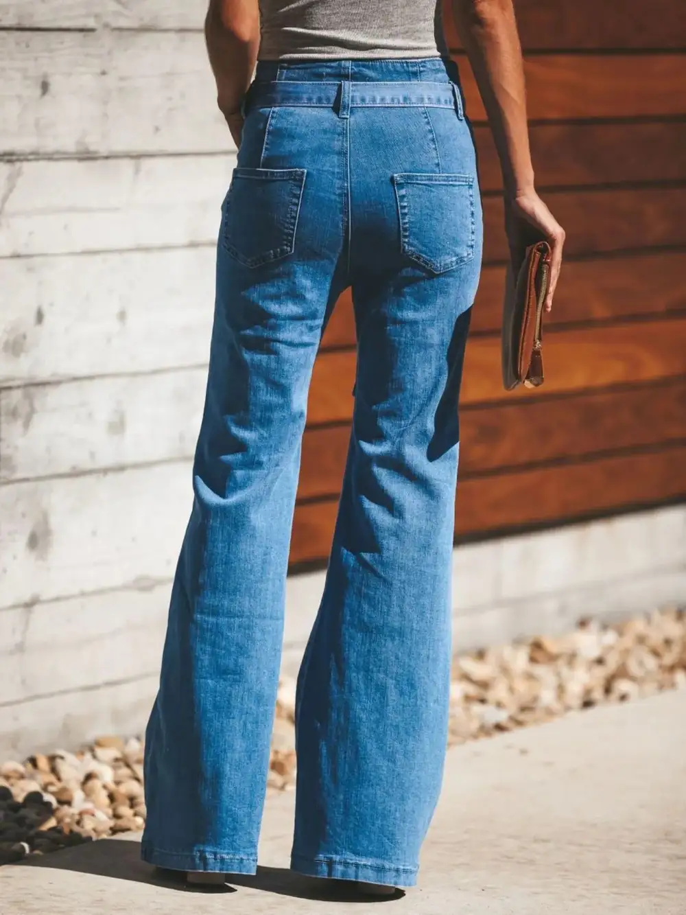 High Waisted Tie Front Flared Denim Jeans
