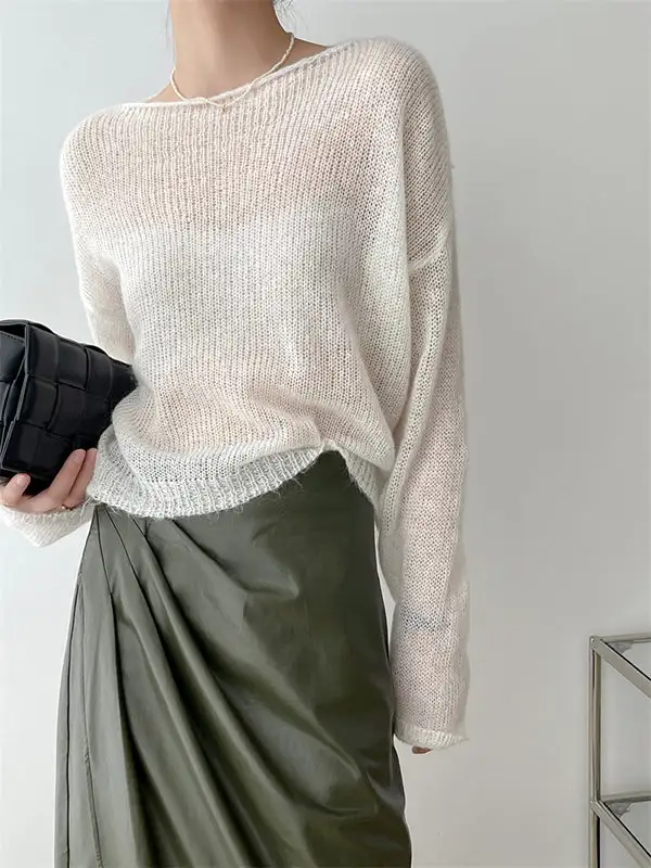 Lightweight Knit Long Sleeve Relaxed Fit Sweater