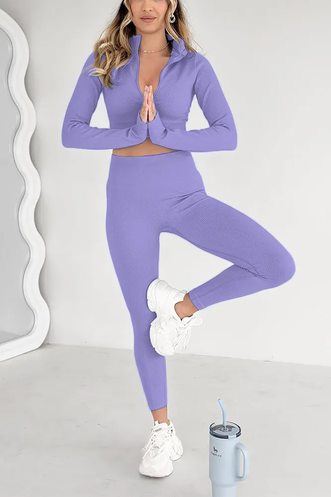 12PACK-Women's Stylish Solid Color Top and Pants Two Piece Set