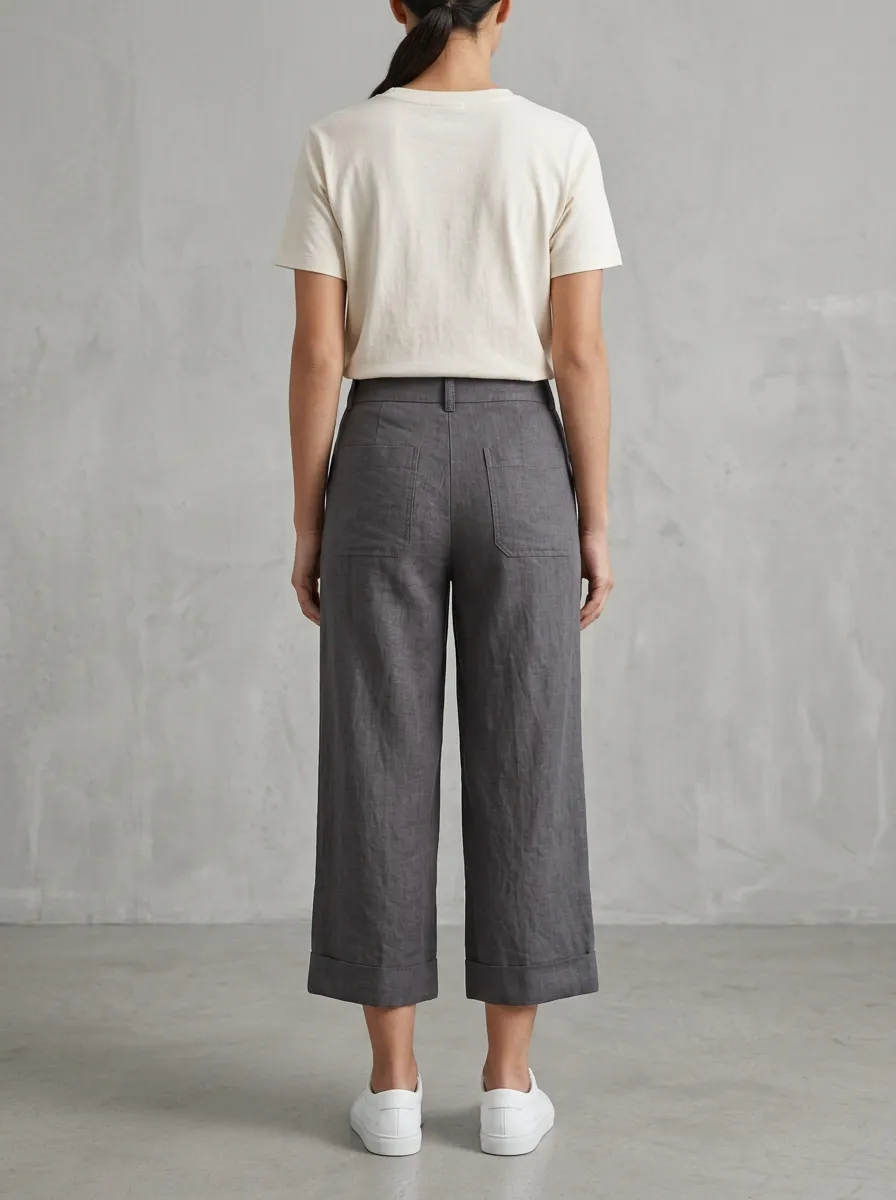 Relaxed Linen Blend Fit Women's Cropped Pants