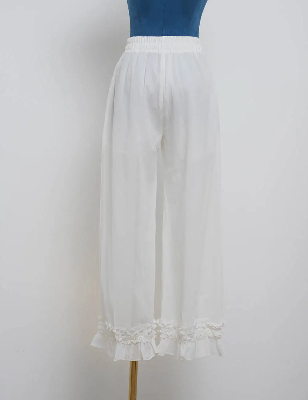 Casual Elastic Waist Ruffle Hem Wide Leg Pants