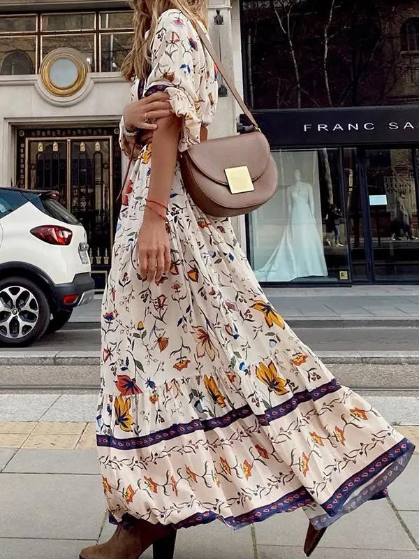 Women's Dresses Deep V-Neck Bohemian Print Maxi Dress
