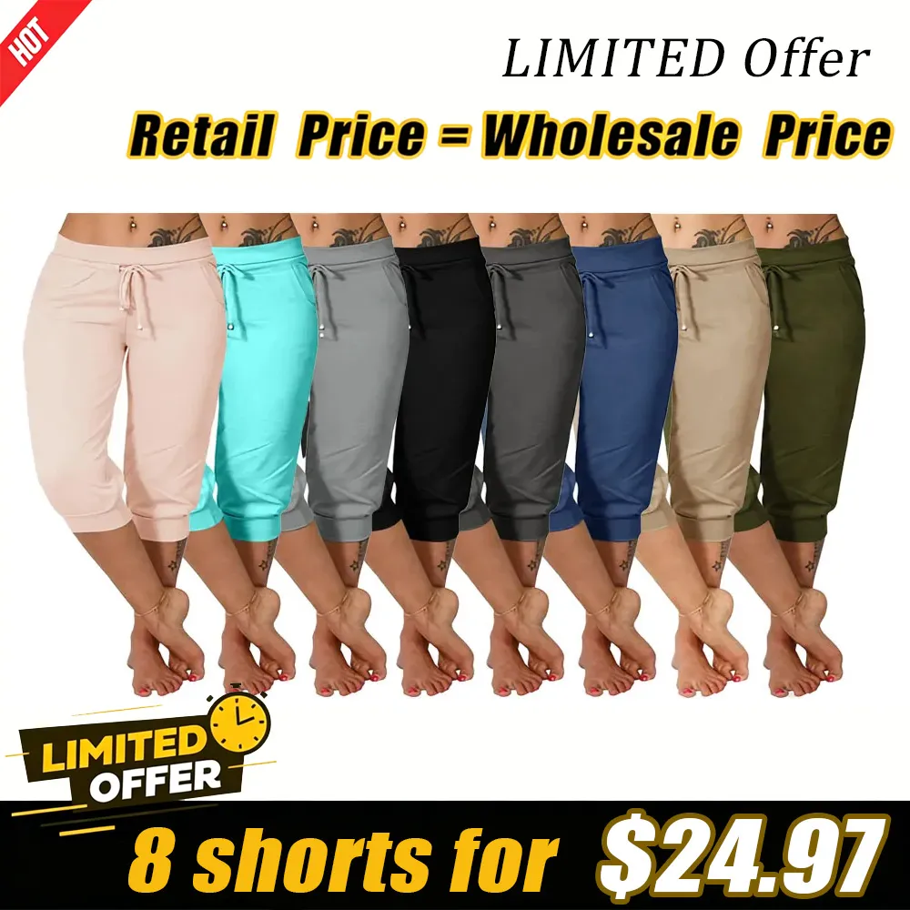 🔥Women's drawstring waist plain capri pants