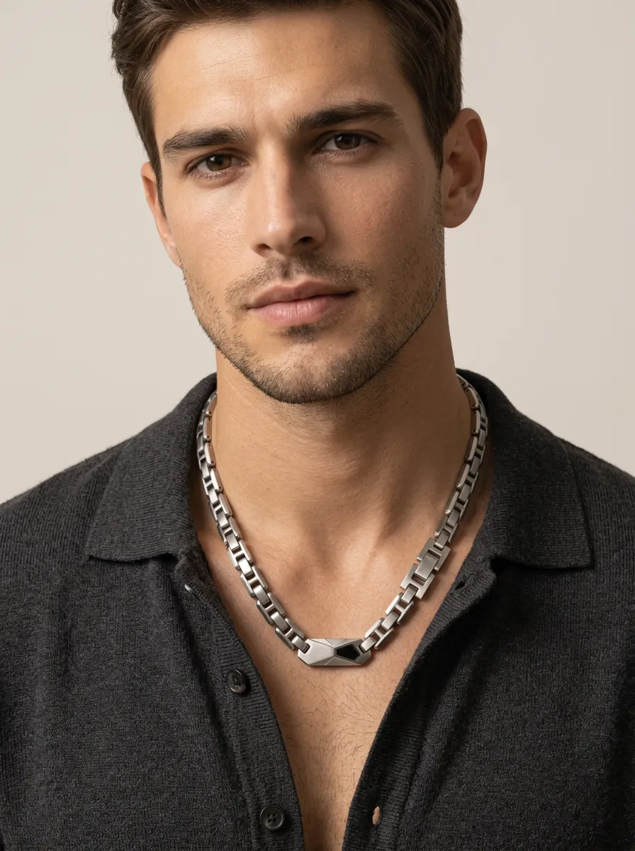 Men's Minimalist Geometric Link Stainless Steel Necklace