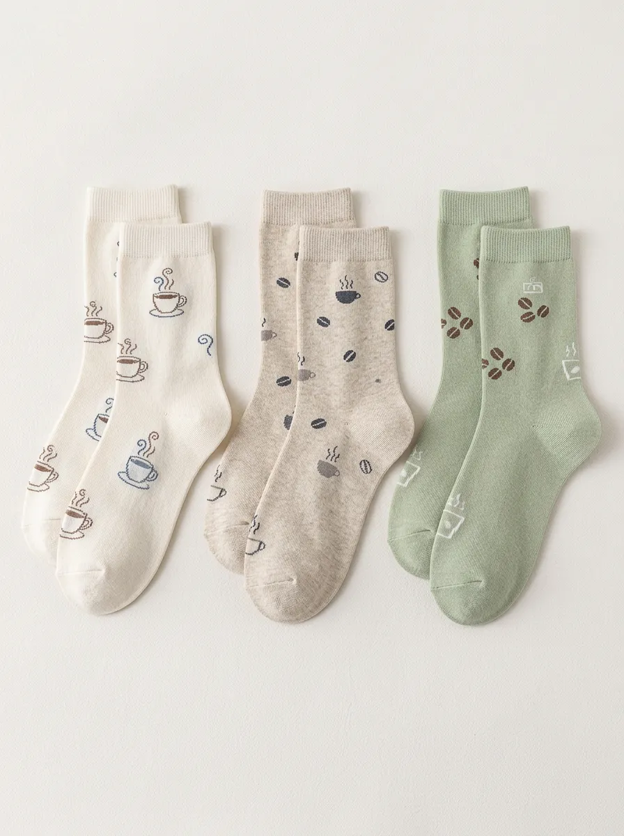 Women's Coffee Cup Graphic Crew Socks Three Pair Set