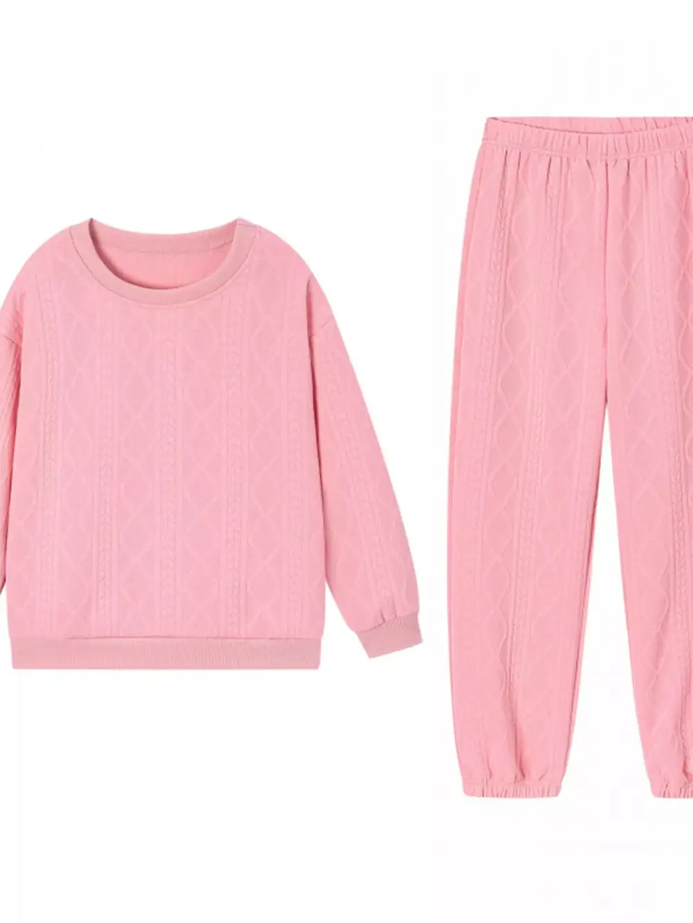 Texture Round Neck Top and Pants Set