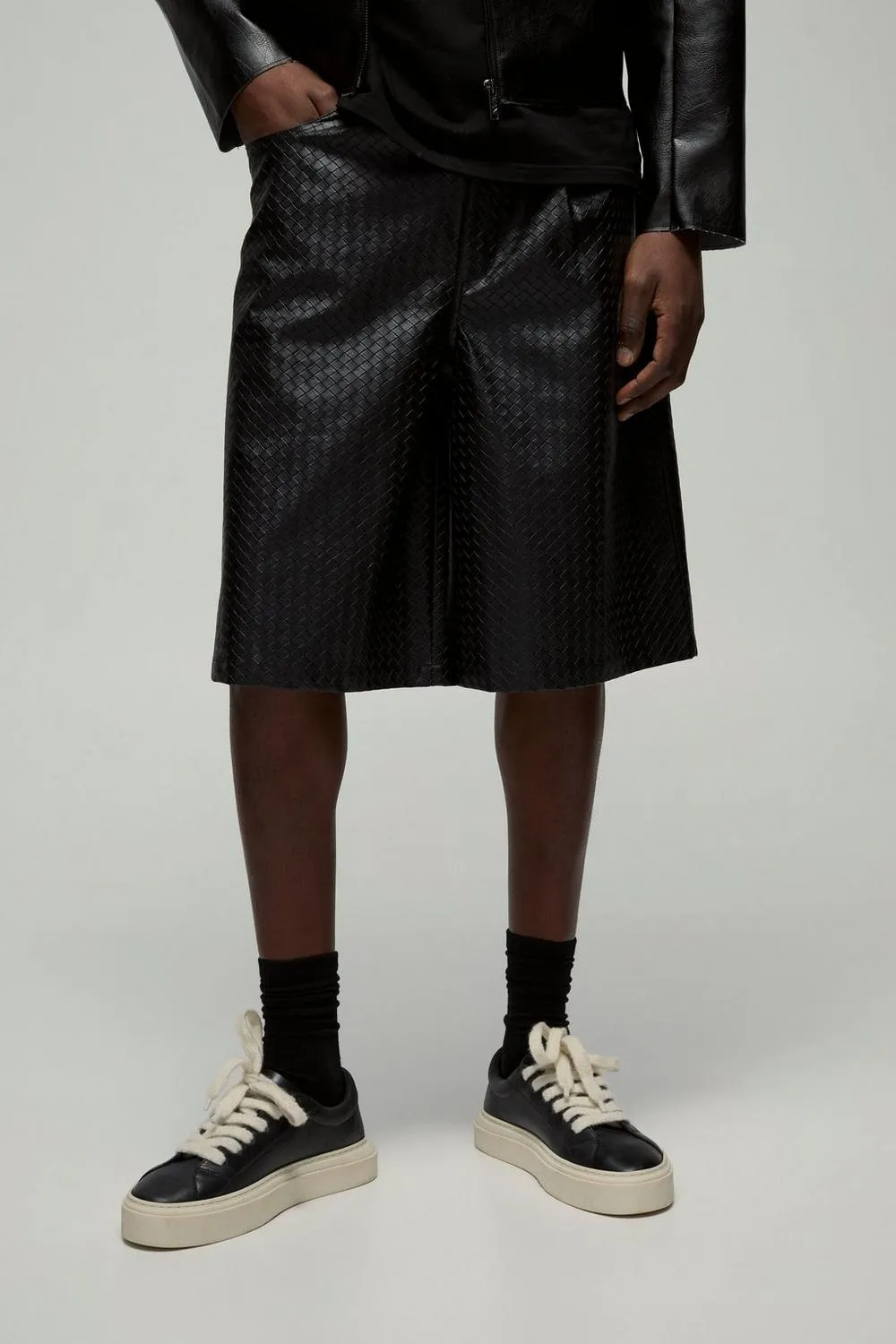 Spring And Summer Fixed Quilted Leather Shorts