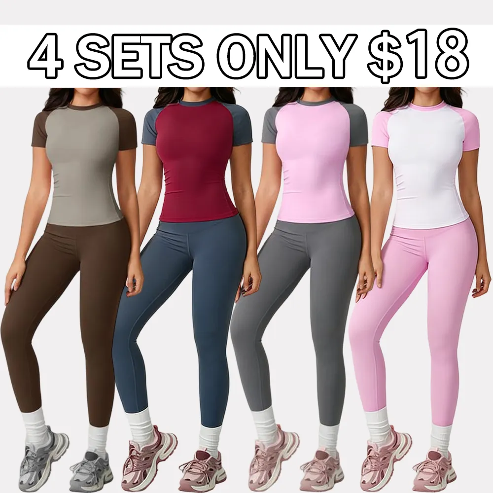 Women's Raglan Sleeve Color Block Fitted Top & Leggings Set