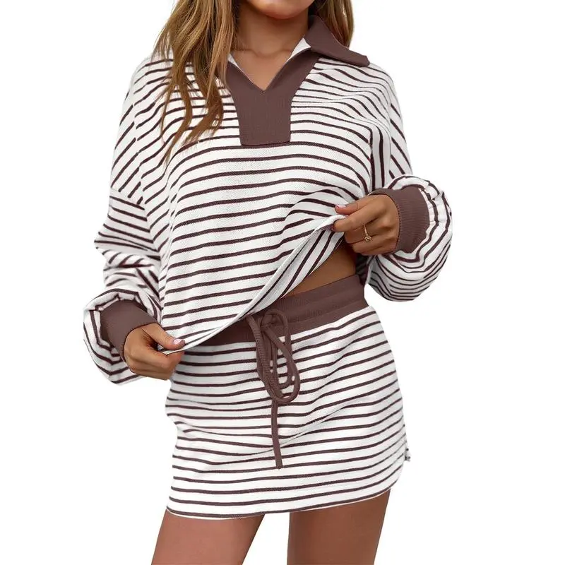 Striped Two-Piece Casual Sweatshirt And Skirt Set