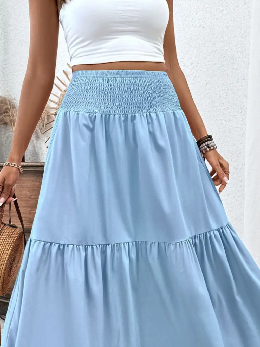 Tailored Smocked Ruffle Trim Detail Skirt