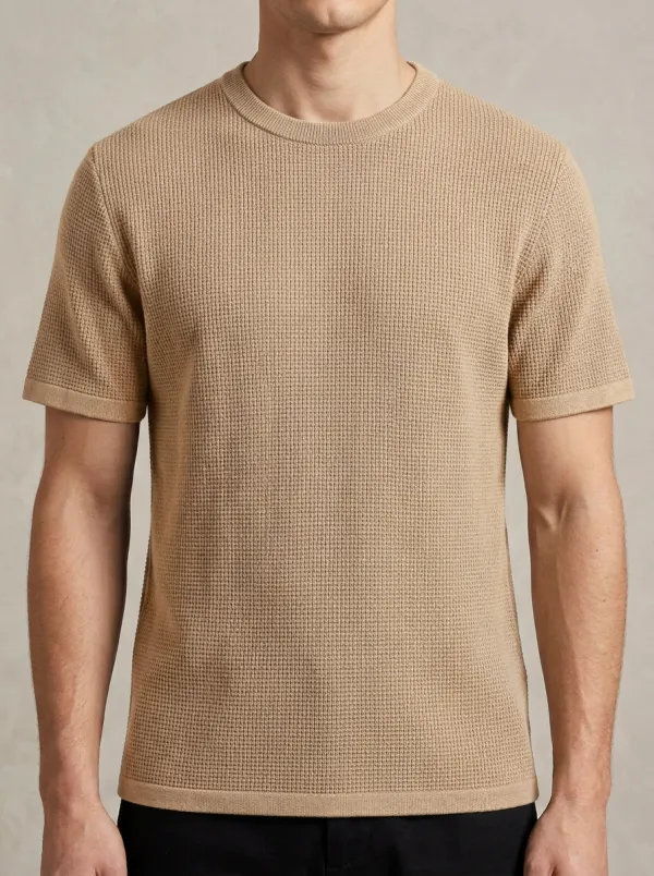 Waffle-Knit Minimal Men's Knit Crew-Neck T-Shirt