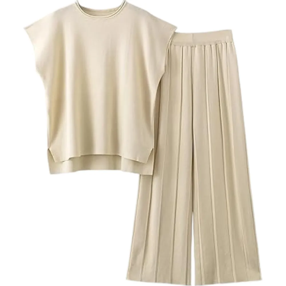 Women's Sweater Set 2 Piece Lounge Set Knit Pullover Tops Vest Pants Outfits
