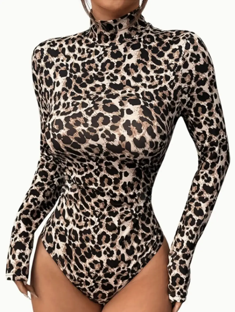 Leopard Print High Neck Bodysuit