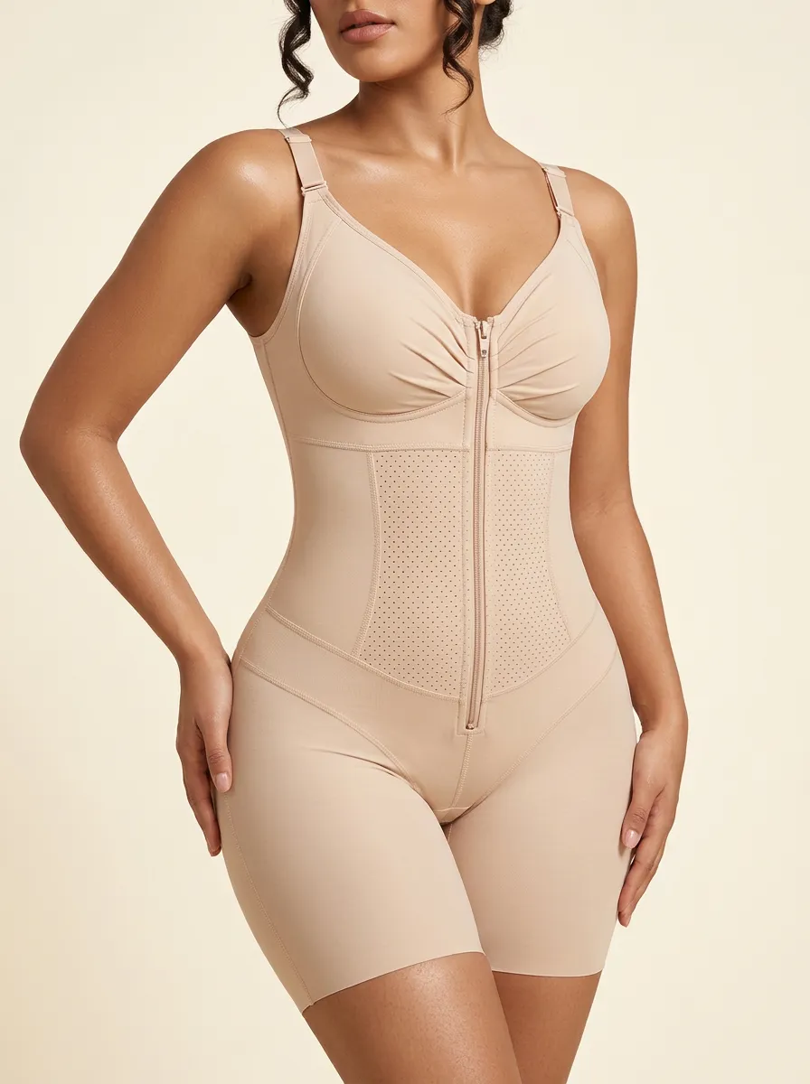Modern Layered Women's Zip-Front Shaping Bodysuit
