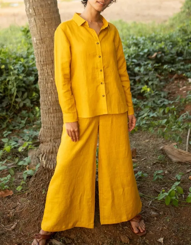 Mustard Linen Button-Up Shirt