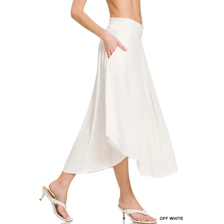 Woven Crinkle Smocked Waist Maxi Skirt W Pockets