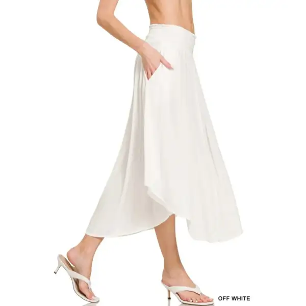 Woven Crinkle Smocked Waist Maxi Skirt W Pockets