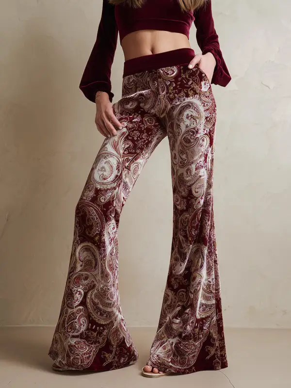 Paisley Flared Velvet Pants
