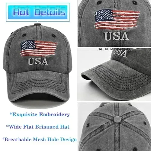 Women Men Baseball Cap Patriotic USA hat Men Medium American Flag Hat