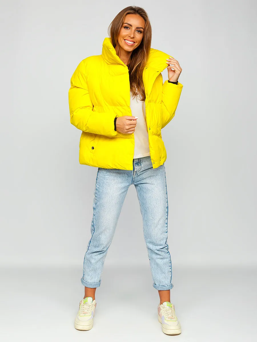 Women's Yellow Quilted Winter Jacket Without Hood