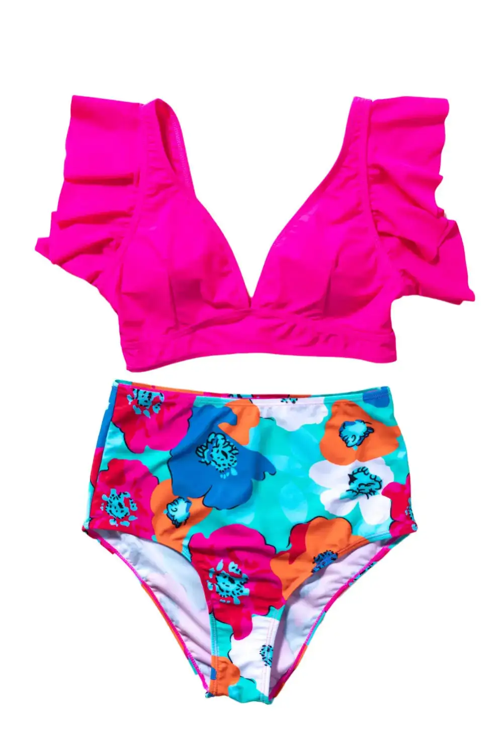 Floral Print High Bikini Bottom Swim Set