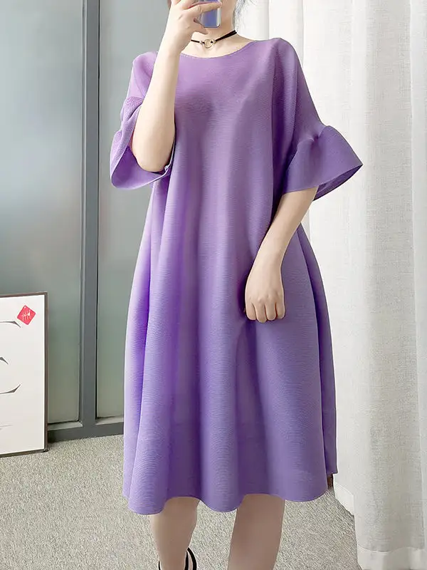 Pleated Neck Midi Dress