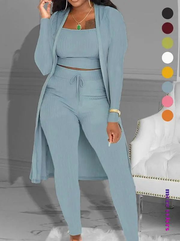 Women's Plain Long Sleeve Open Front Cardigan & Tie Front Leggings & Sleeveless Cropped Top Set, Casual Elegant Chic Fashion Cozy Breathable Women's Outfits for Fall, Ladies Fall Co-ord Sets, Clothes