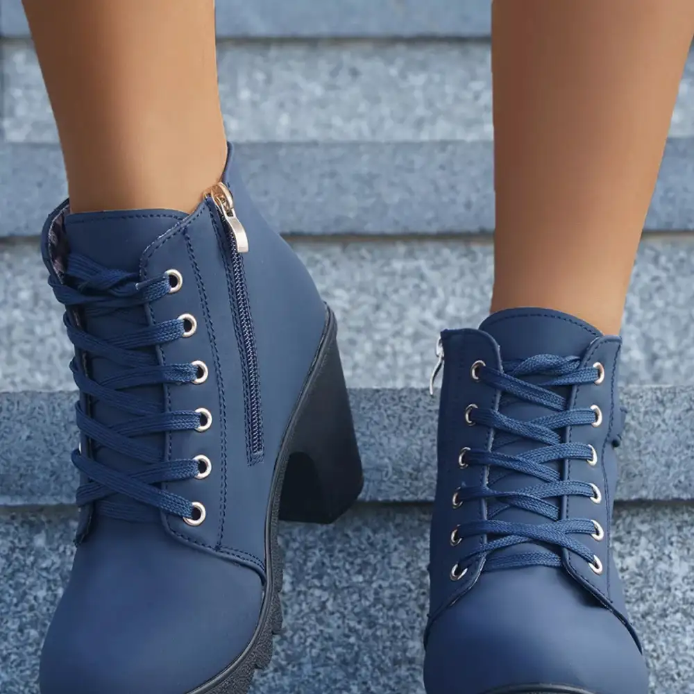 Essential Lace Up Block Heels Boots