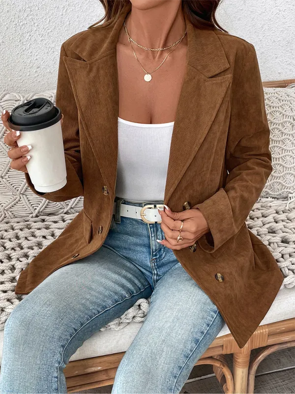 Refined Lapel-Collar Corduroy Blazer