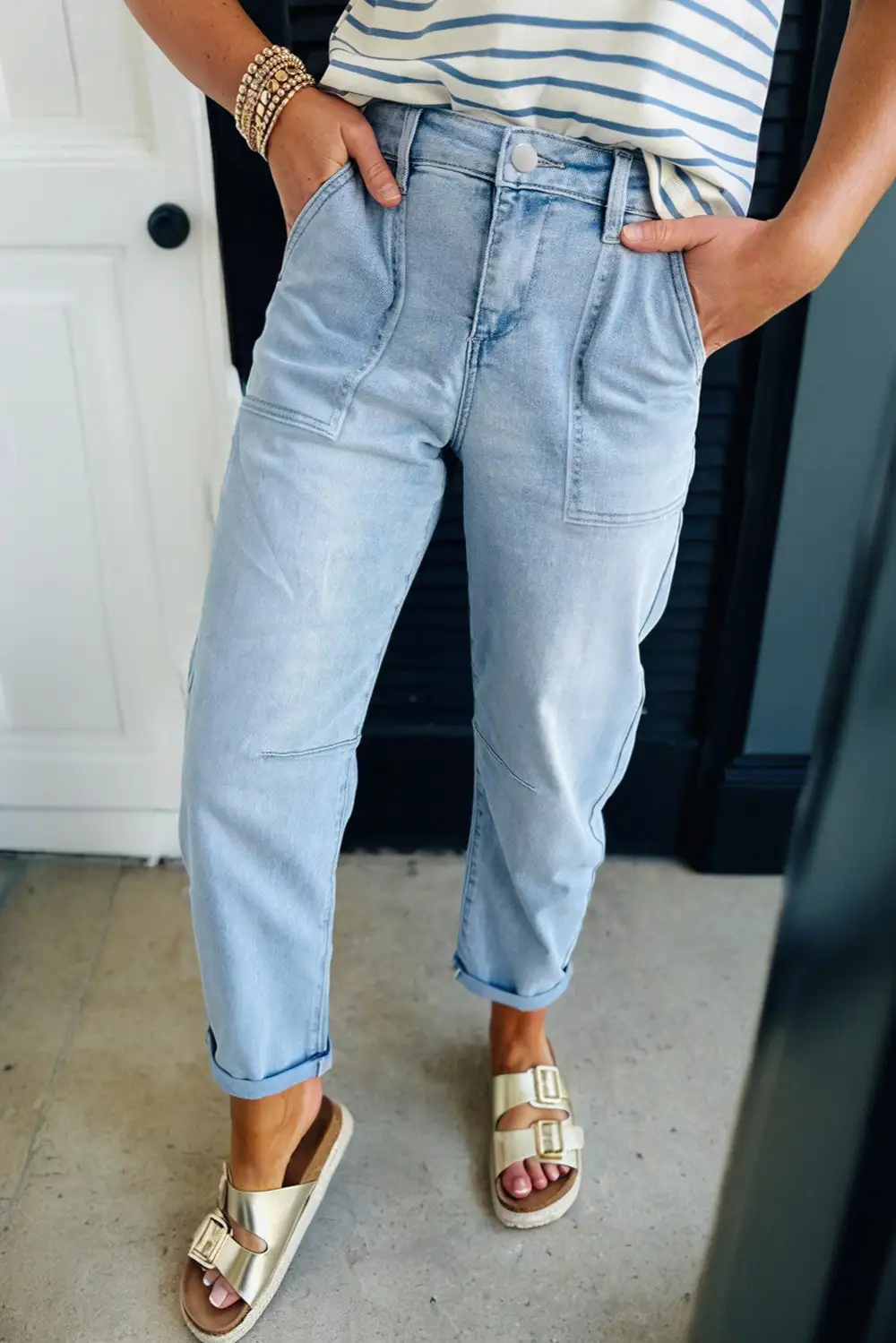 High Neck Relaxed Patch Pocket Jeans