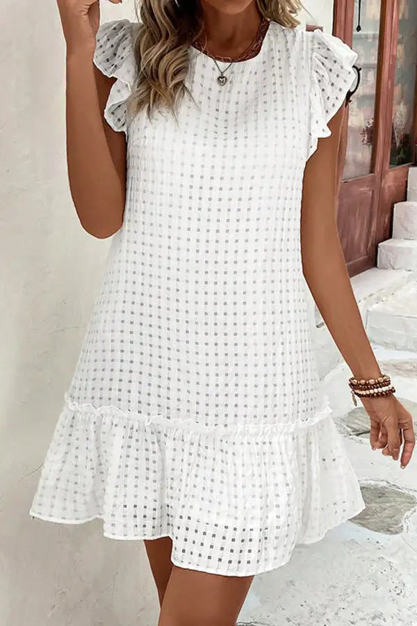 Solid Color Round Neck Mini Dress