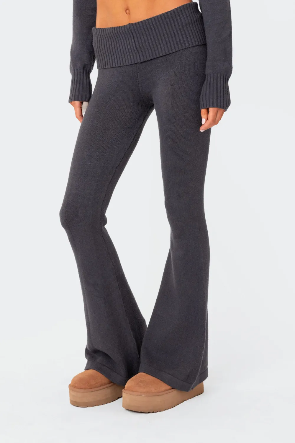 Knitted Low Rise Fold Over Pants