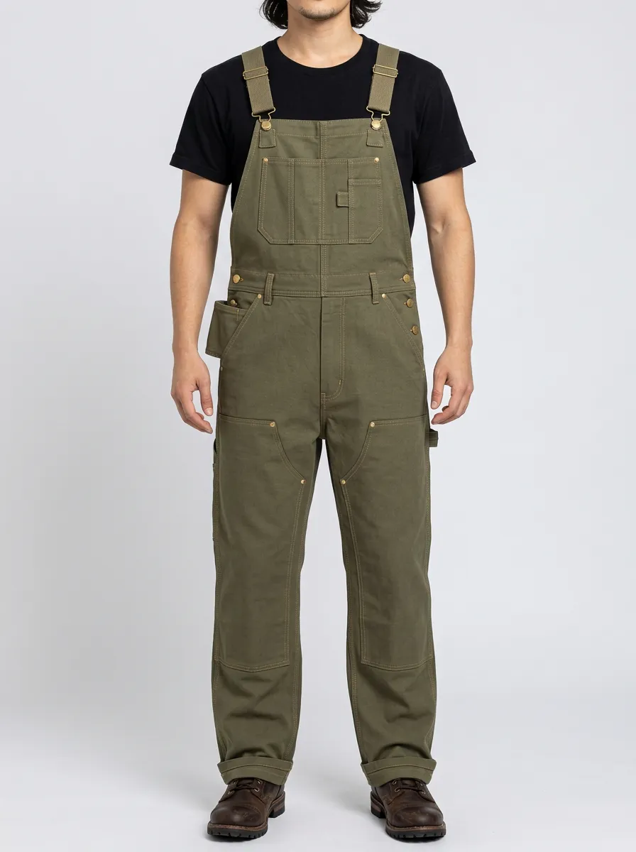 Men's Utility Workwear Olive Green Cotton Bib Overalls