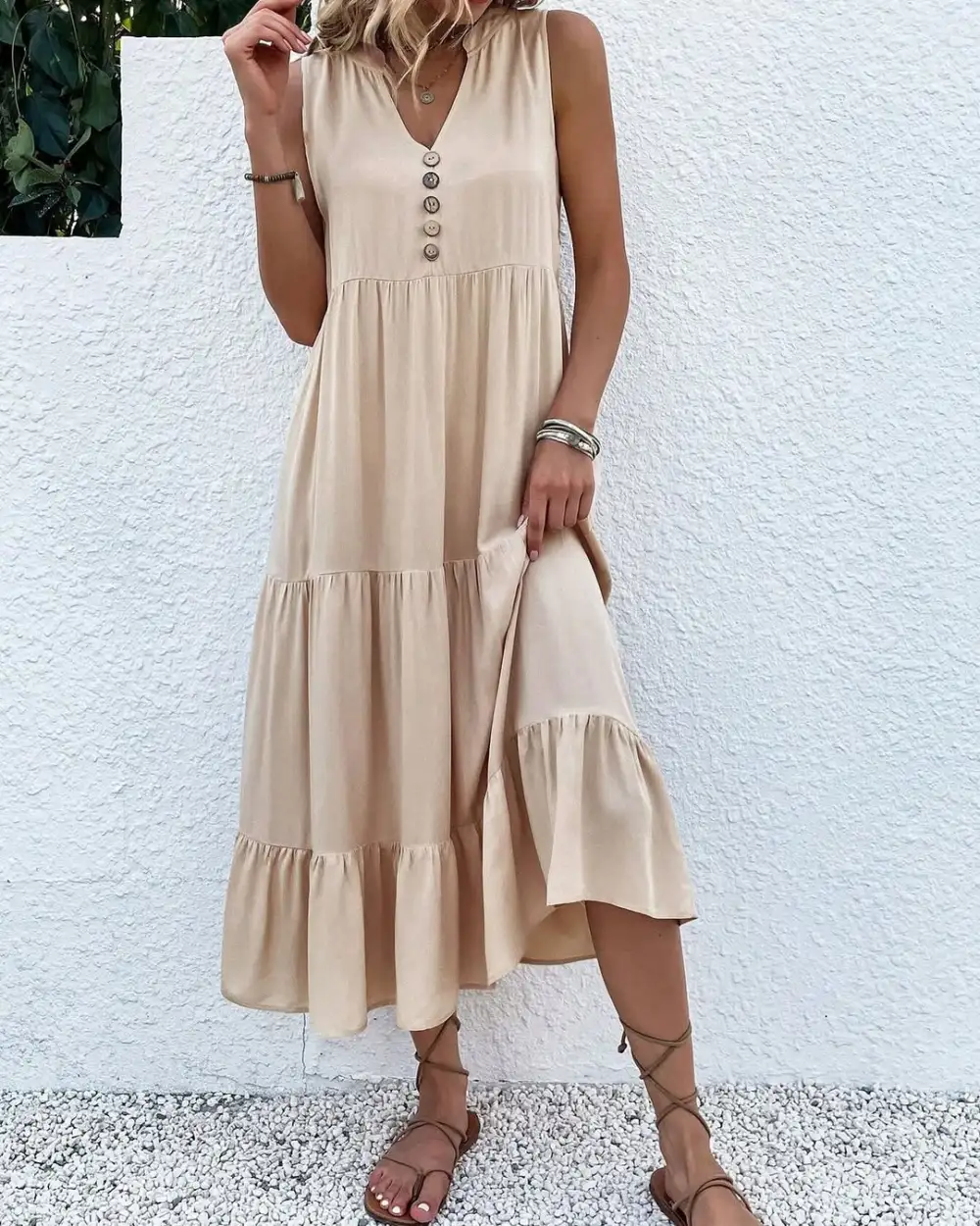 12PACK-Contrast Color Cotton And Linen Casual Dress