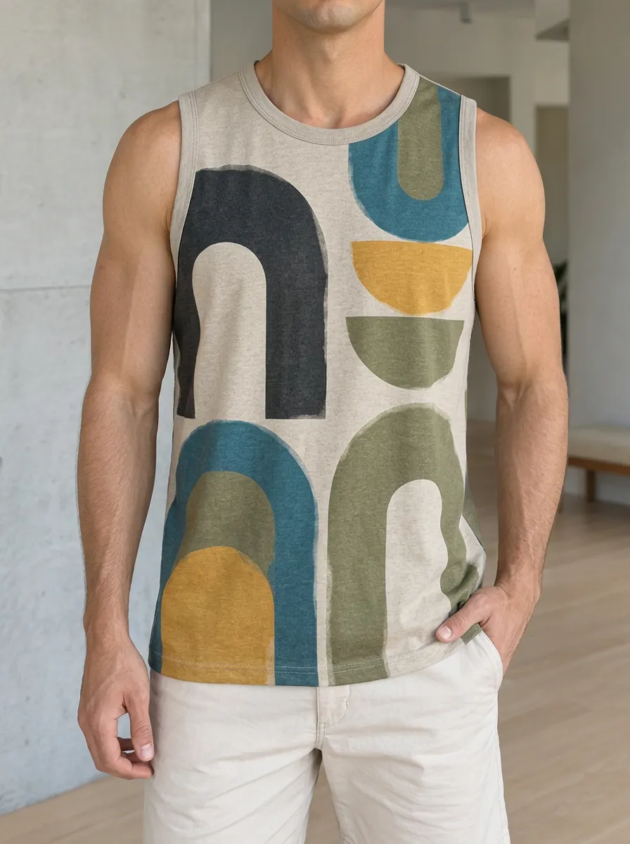 Men's Abstract Geometric Arch Linear Tank Top