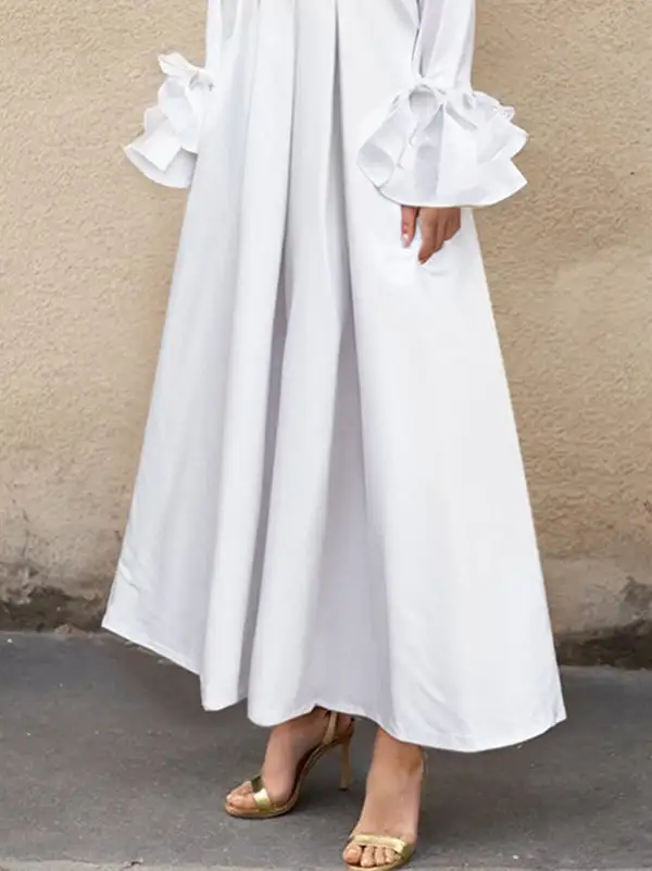 Flared Pleated Shirt Maxi Dress