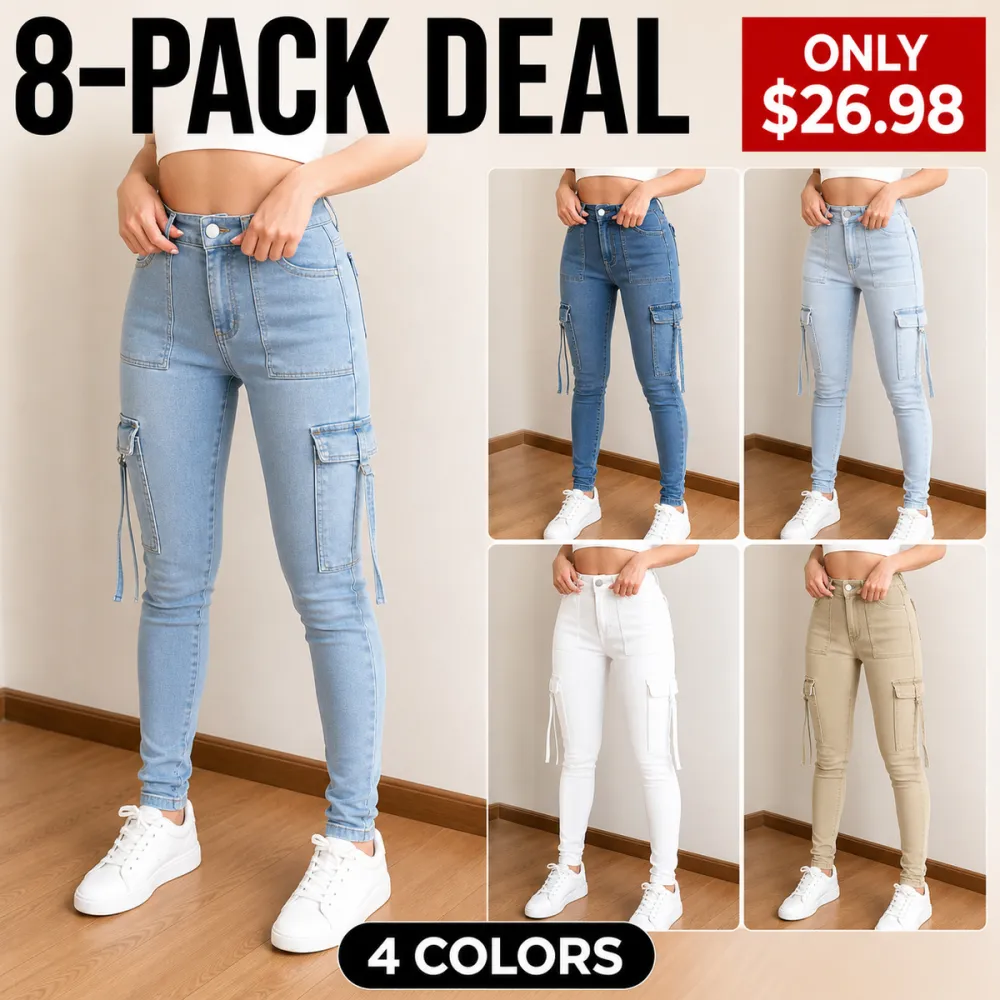 Women's Multi-Pocket Denim Cargo Pants High-Waisted Slim Fit