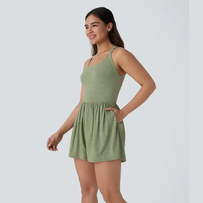 Women’s Backless Twisted Romper – 2-in-1 with Pocket
