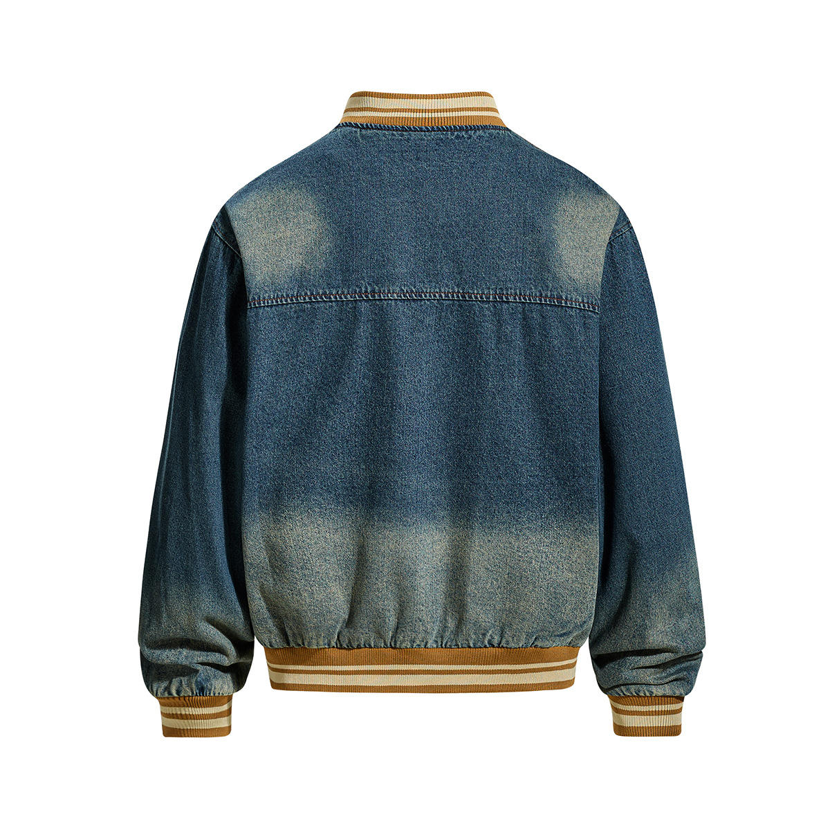 Gradient Heart Embroidery Denim Bomber