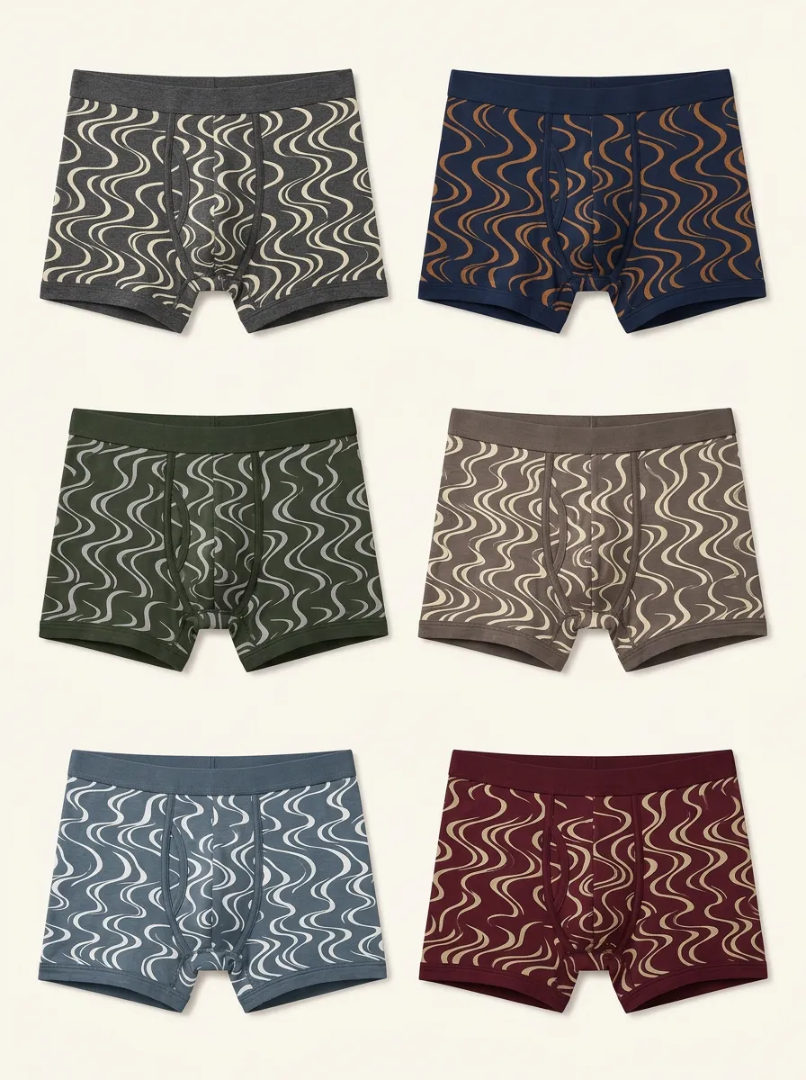 Men's Multicolor Wavy Patterned Boxer Briefs 6-Pack