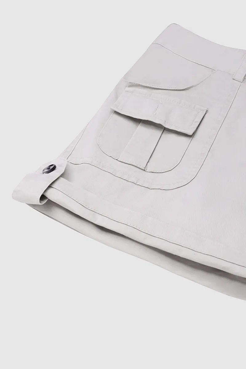 Flap Pocket Roll Tab Hem Mid Waist Shorts