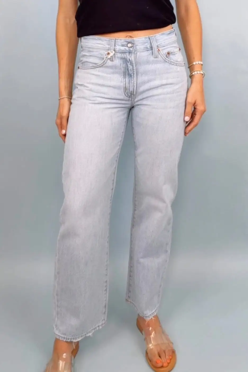 Denim Barrel Leg Mid Rise Jeans