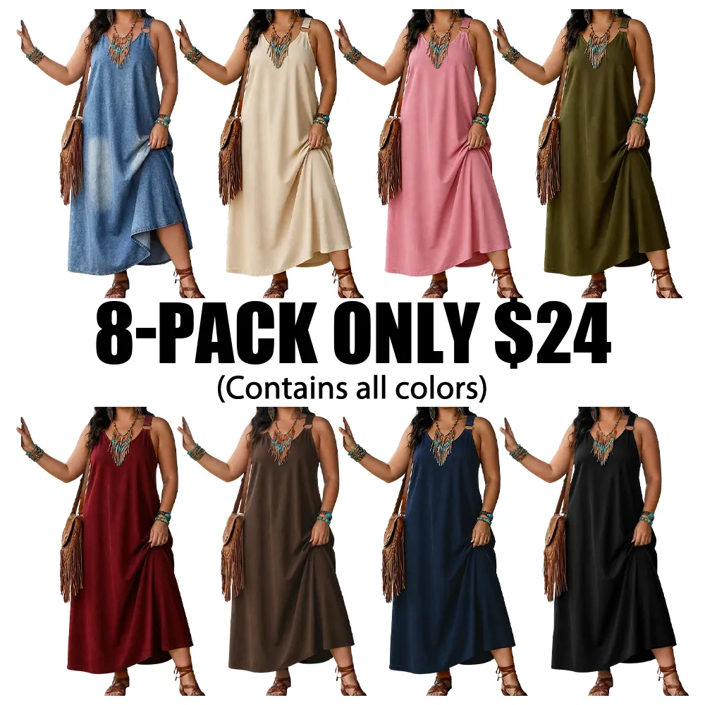 Women’s Sleeveless Denim Maxi Dress with Adjustable Cross Back Straps