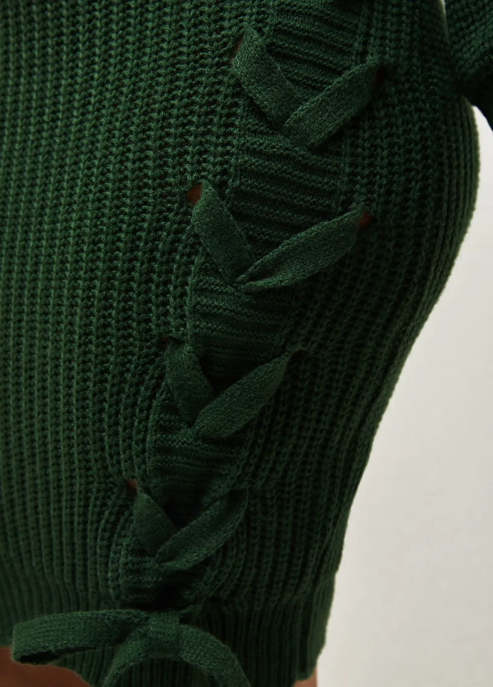 Long Sleeve Green Lace Up Sweater Dress