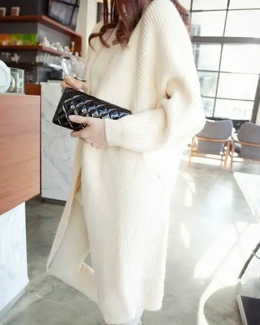 Polyester-Blend V-Neck Longline Relaxed-Fit Cardigan